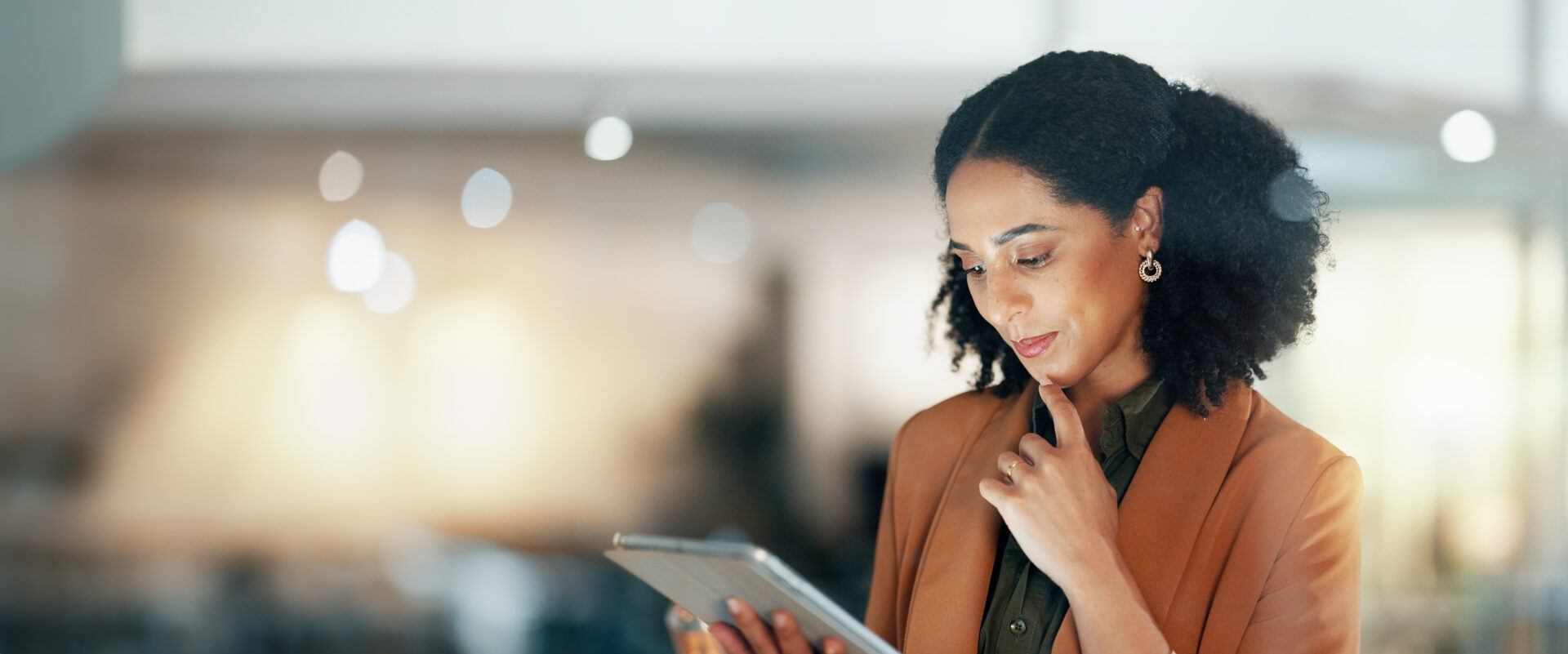 Woman looking at tablet