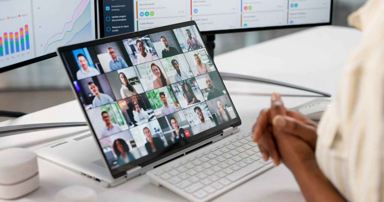 Woman presenting during a video conference call
